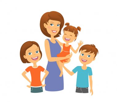 Çocuklar ile anne. Mutlu bir aile. Çocuklu anne