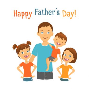 Happy fathers day Dad with kids clipart