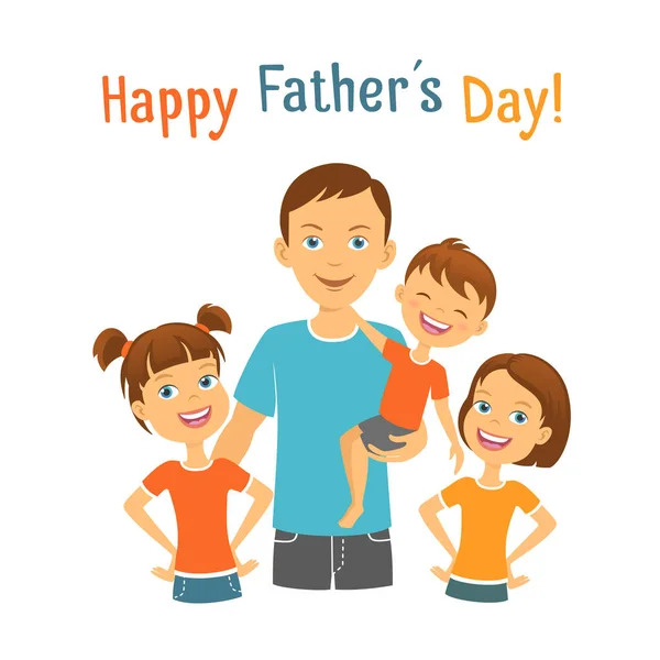 Feliz día de los padres Papá con niños — Vector de stock