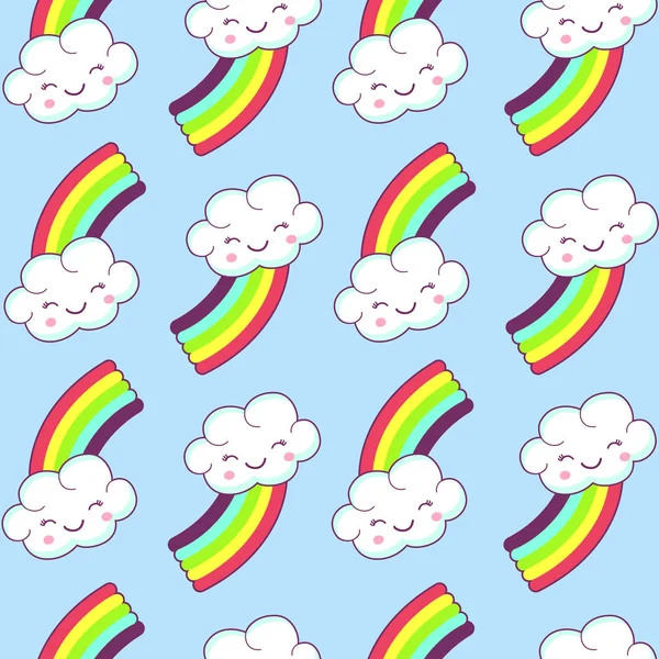 Patrón sin costuras con nube y arco iris — Archivo Imágenes Vectoriales