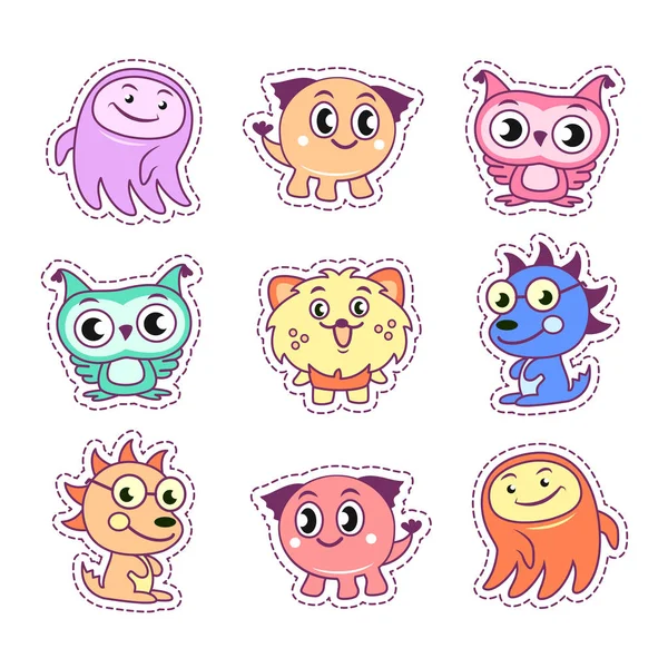 Stickers set pop art style bande dessinée avec dessin animé monstre enfants — Image vectorielle