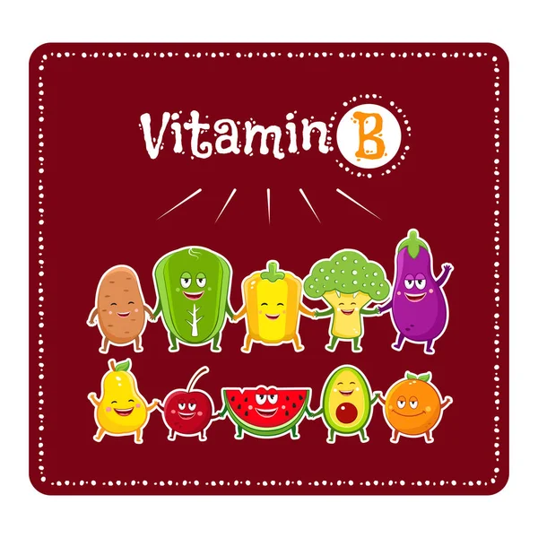 Vitamini Sebze Meyve Sağlıklı Gıda Illüstrasyon Sebze Meyve Karakterler — Stok Vektör