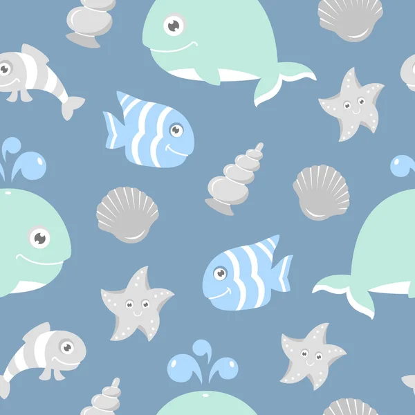 Cute Seamless Pattern Sea Animals Scrapbooking Birthday Designs — Stock Vector