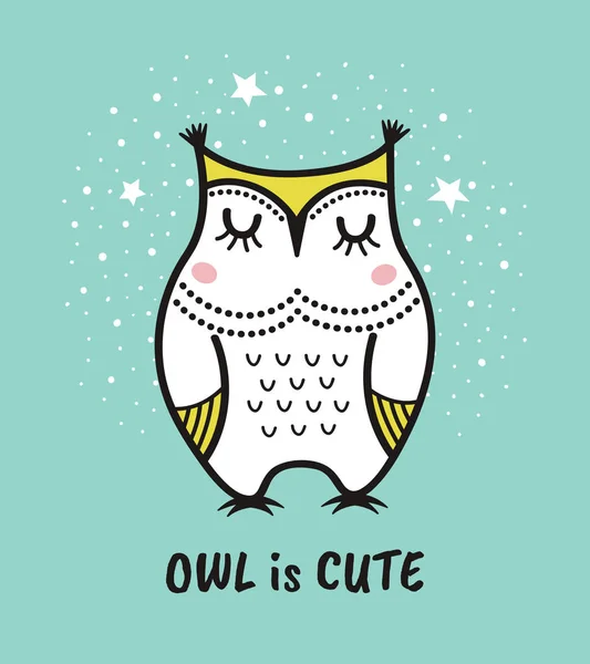 Cute Hand Drawn Owl Quote Owl Cute Greeting Card — Stock Vector