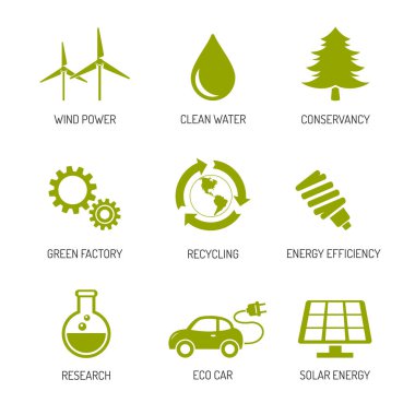 Ekoloji ve doğa koruma simgeler düz tasarım