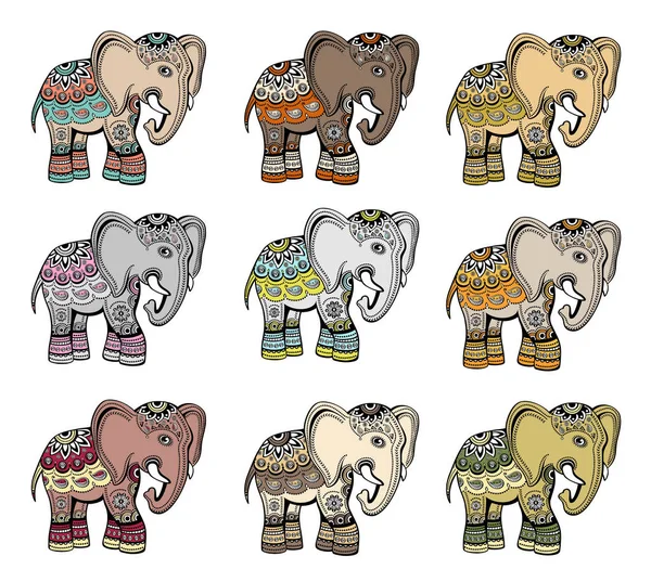 Conjunto Vector Elefante Étnico Indio — Archivo Imágenes Vectoriales