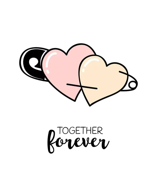 Together Forever Hand Drawn Greeting Card Valentines Day Quote — Stock Vector