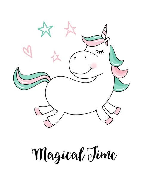 Unicorn Magiska Tid Unicorn Citat Vektorillustration — Stock vektor