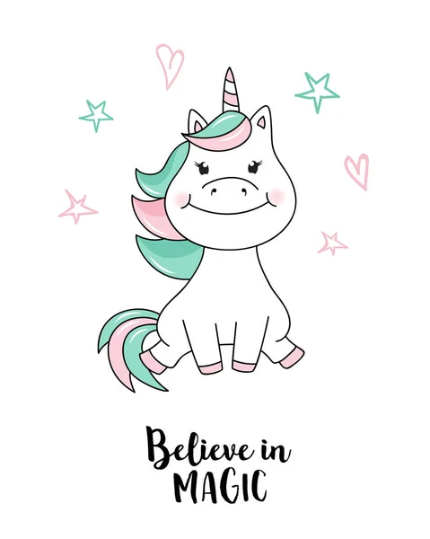 Unicorno Crede Nella Magia Illustrazione Citazione Unicorno Vettoriale — Vettoriale Stock
