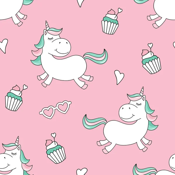 Patrón Sin Costuras Con Unicornio Mágico Cupcakes Patrón Puede Repetir — Archivo Imágenes Vectoriales