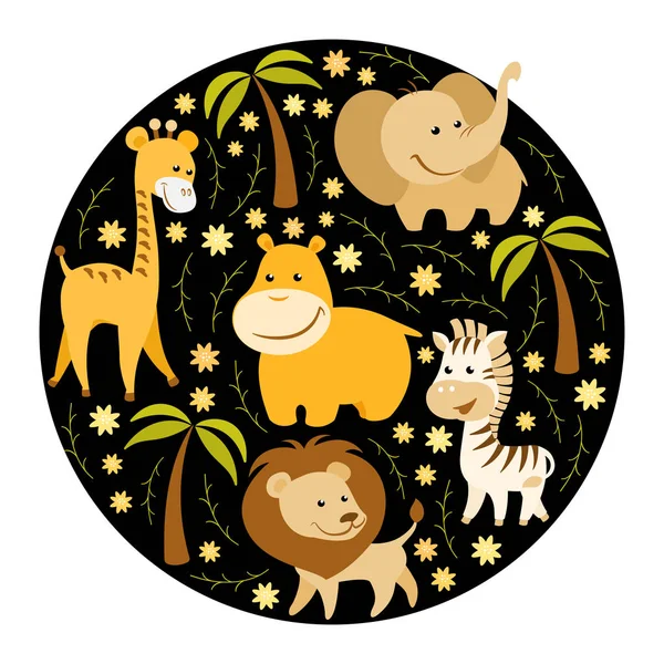 Cute Cartoon African Animals Vector Illustration Stock Vector