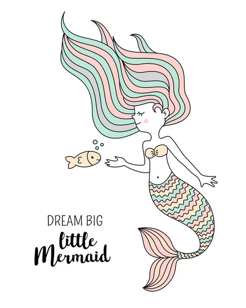 Cute Little Mermaid Fish Sea Vector Illustration Dream Big Little Royalty Free Stock Illustrations