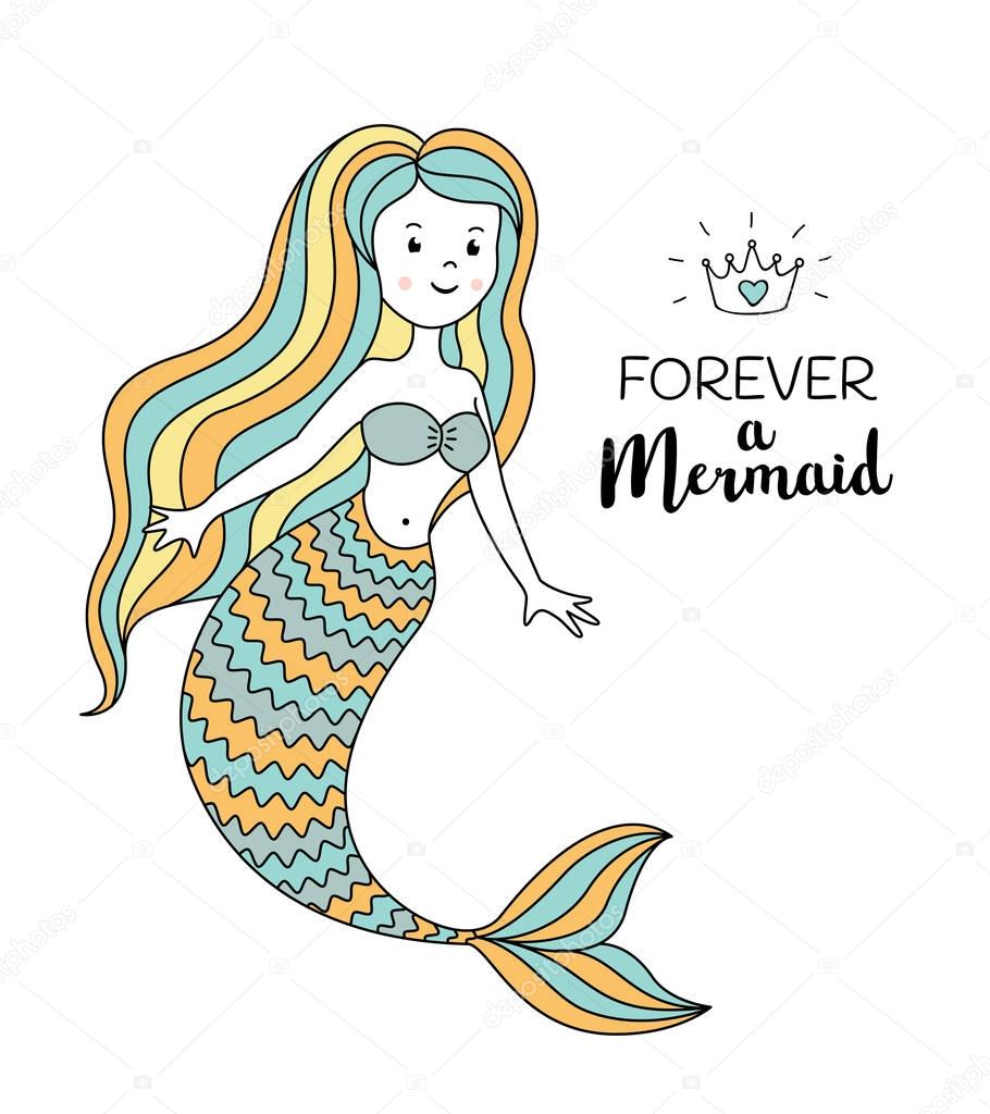 Download Cute Little Mermaid Sea Vector Illustration Forever ...