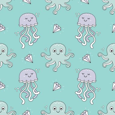 Jöle balık ve deniz atı ile şirin seamless modeli. Desen herhangi bir görünür dikişleri tekrar edilebilir