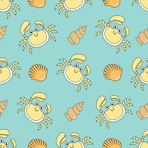 Mignon Motif Sans Couture Avec Crabe Coquillages Motif Peut Être — Image vectorielle