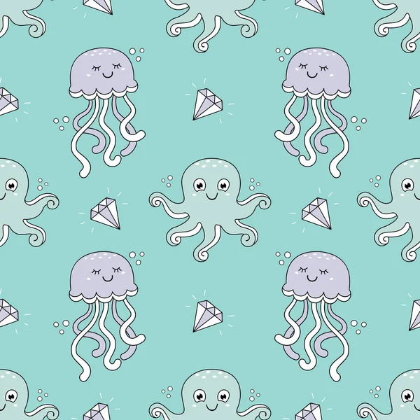 Cute Seamless Pattern Jelly Fish Sea Horse Pattern Can Repeated Royalty Free Stock Illustrations