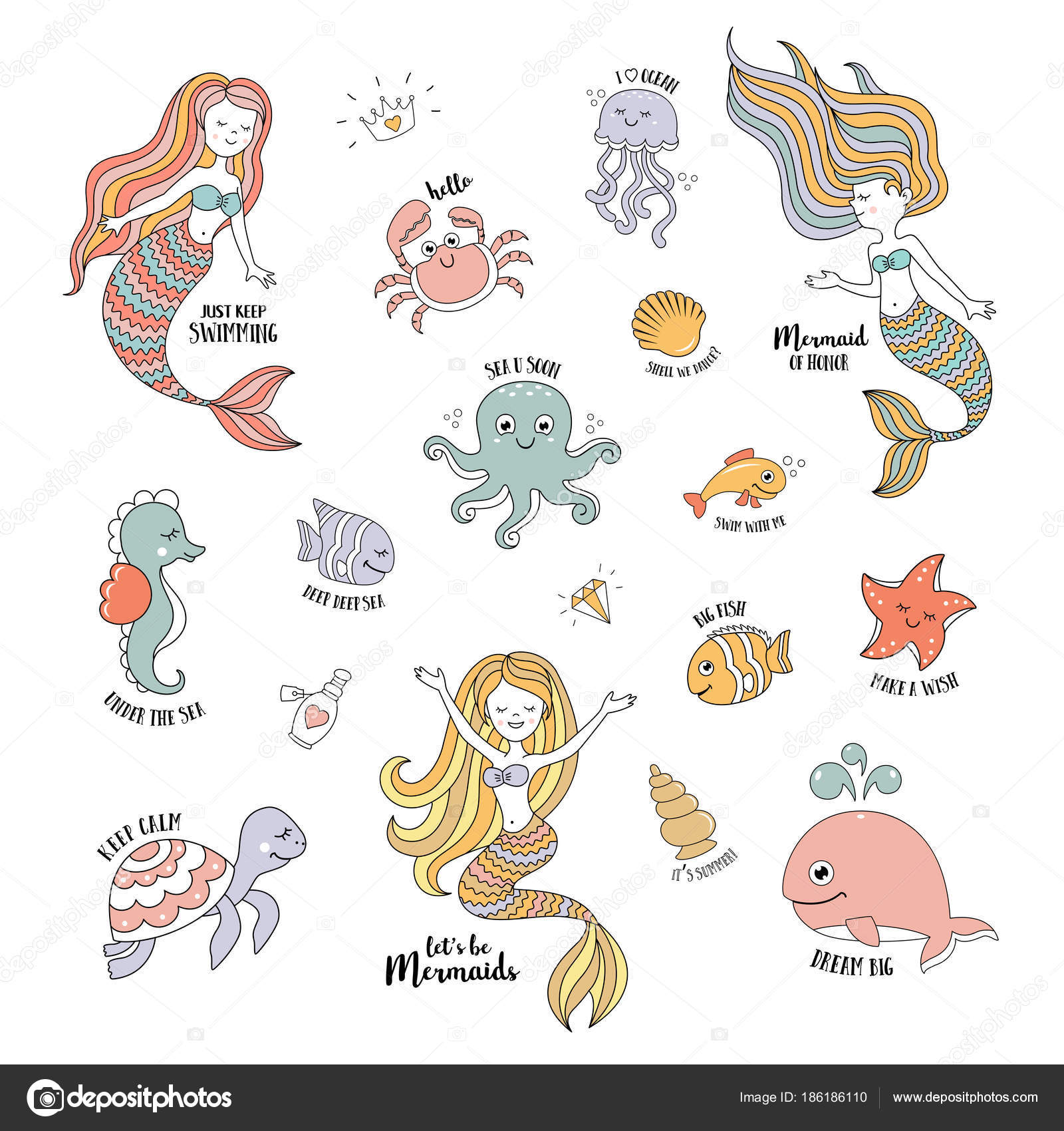 Mermaids Cartoon Characters Cute Sea Animals Vector Set Stock Vector Image by ©Teneresa #186186110 Mermaids Cartoon Characters Cute Sea Animals Vector Set Stock Vector Image by ©Teneresa #186186110