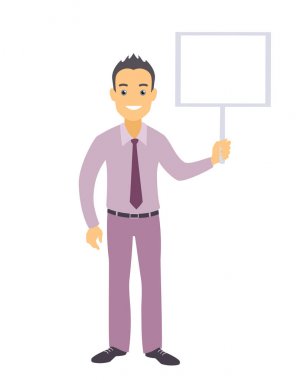 İş adam karakter boş mesaj panosu ile