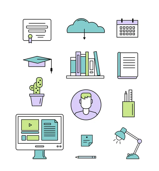 Online Onderwijs Learning Concept Vector Iconen — Stockvector