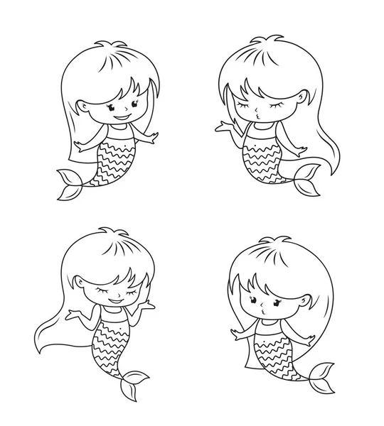 Cute Little Mermaid Babies Vector Set — Stock Vector