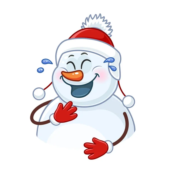 Laughing Snowman Wearing Hat Pom Poms — Stock Vector