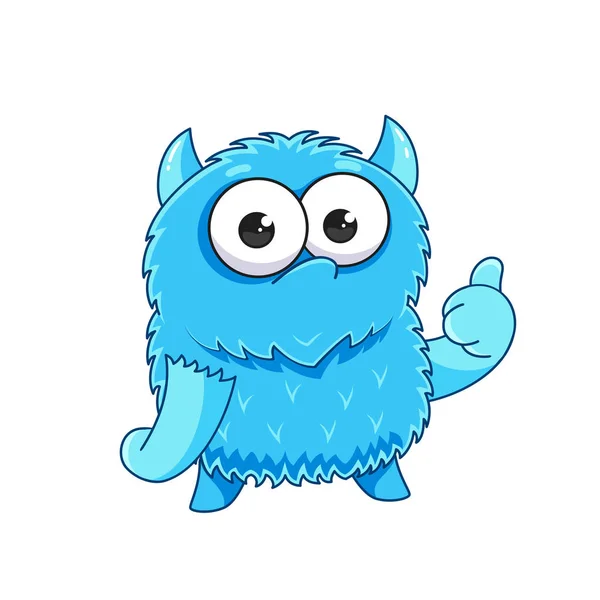 Cute Cartoon Monster Thumbs Sign — Stok Vektör