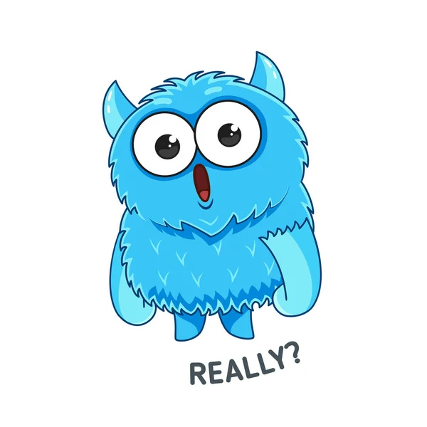 Blue Emotional Monster Vector Sticker — Stok Vektör