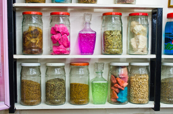 Lot of spices on the market in Morocco