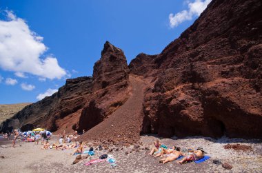 Yunanistan 'ın Santorini Adası' ndaki Kızıl Sahil