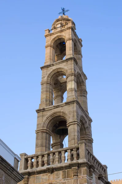 Tornet av kyrkan, Lindos, Rhodos, Grekland — Stockfoto