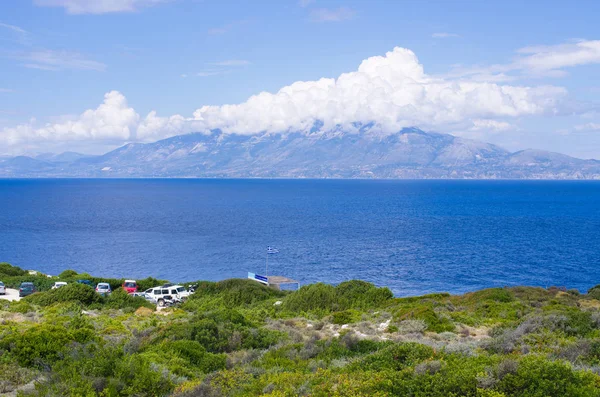 Arka planda, Yunanistan ile Cefalonia Zakynthos üzerinde gerçekleştirilen deniz manzarası — Stok fotoğraf