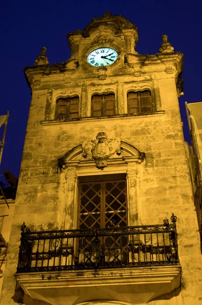 Clock-tower of Acludia during the night, Mallorca — Stock Photo, Image