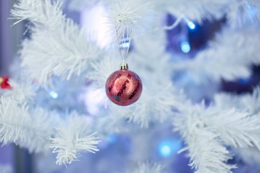 Arka plan beyaz yapay Ladin topa kırmızı Noel