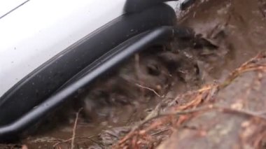 Çamur içinde Suv tekerlek yakın çekim video