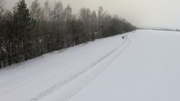 Disparo aéreo del campo cubierto de nieve — Vídeo de stock