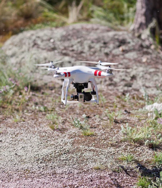 White drone stay on bag and ready to fly — Stock Photo, Image