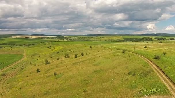 Вид з повітря на посівні поля біля автомагістралі — стокове відео