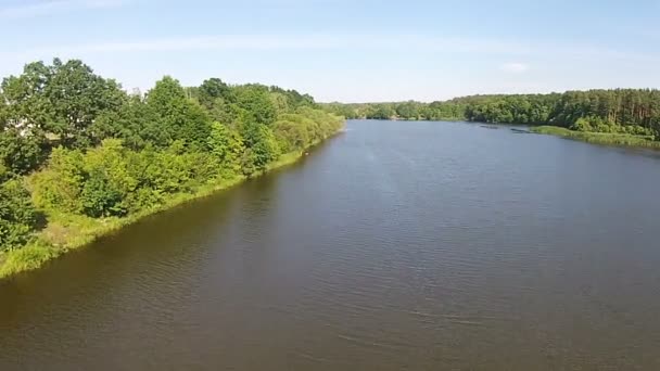 Luchtfoto van de elektriciteitscentrale aan de oever van een groot meer — Stockvideo