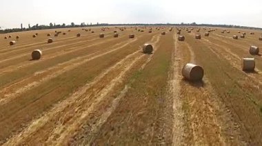 Bir kuş bakışı ile yığılmış balya buğday alan üzerinden görüntülemek
