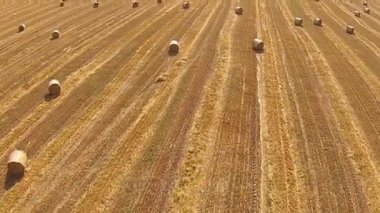 Bir kuş bakışı ile yığılmış balya buğday alan üzerinden görüntülemek