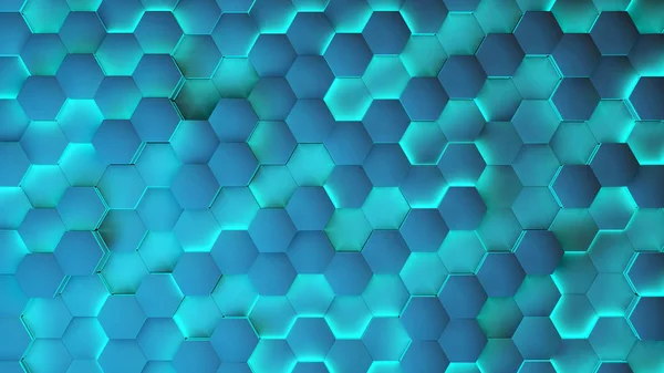 Sechseck-Texturen mit blauem Licht. 3D-Darstellung — Stockfoto