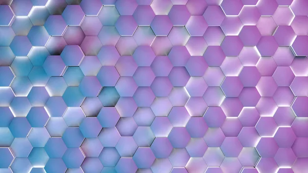Sechseck-Texturen mit blauem und lila Licht. 3D-Darstellung — Stockfoto