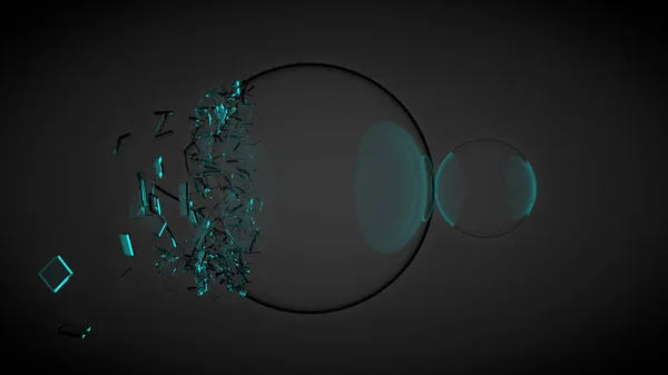 Duas bolas, uma delas partida, com lascas. Com luz azul. Renderização 3D — Fotografia de Stock