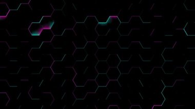 Mavi ve mor ışıklı altıgen dokular. 3D render