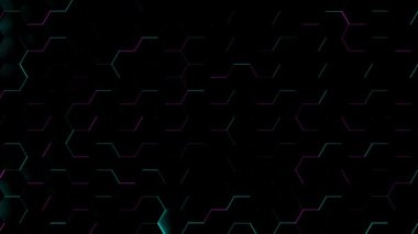 Mavi ve mor ışıklı altıgen dokular. 3D render