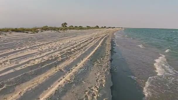 Luftaufnahme Sandstrand des Meeres am Abend — Stockvideo