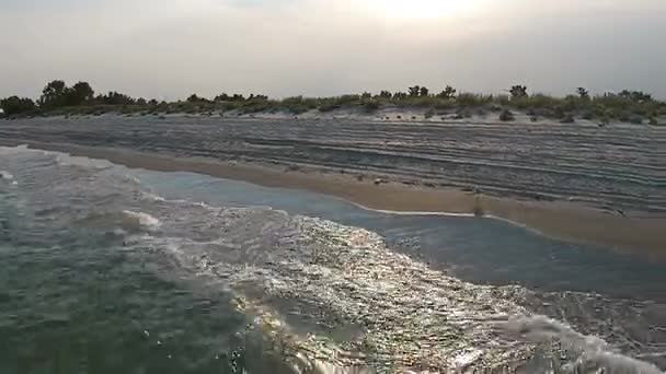 Vue aérienne plage de sable fin de la mer le soir avec goéland — Video