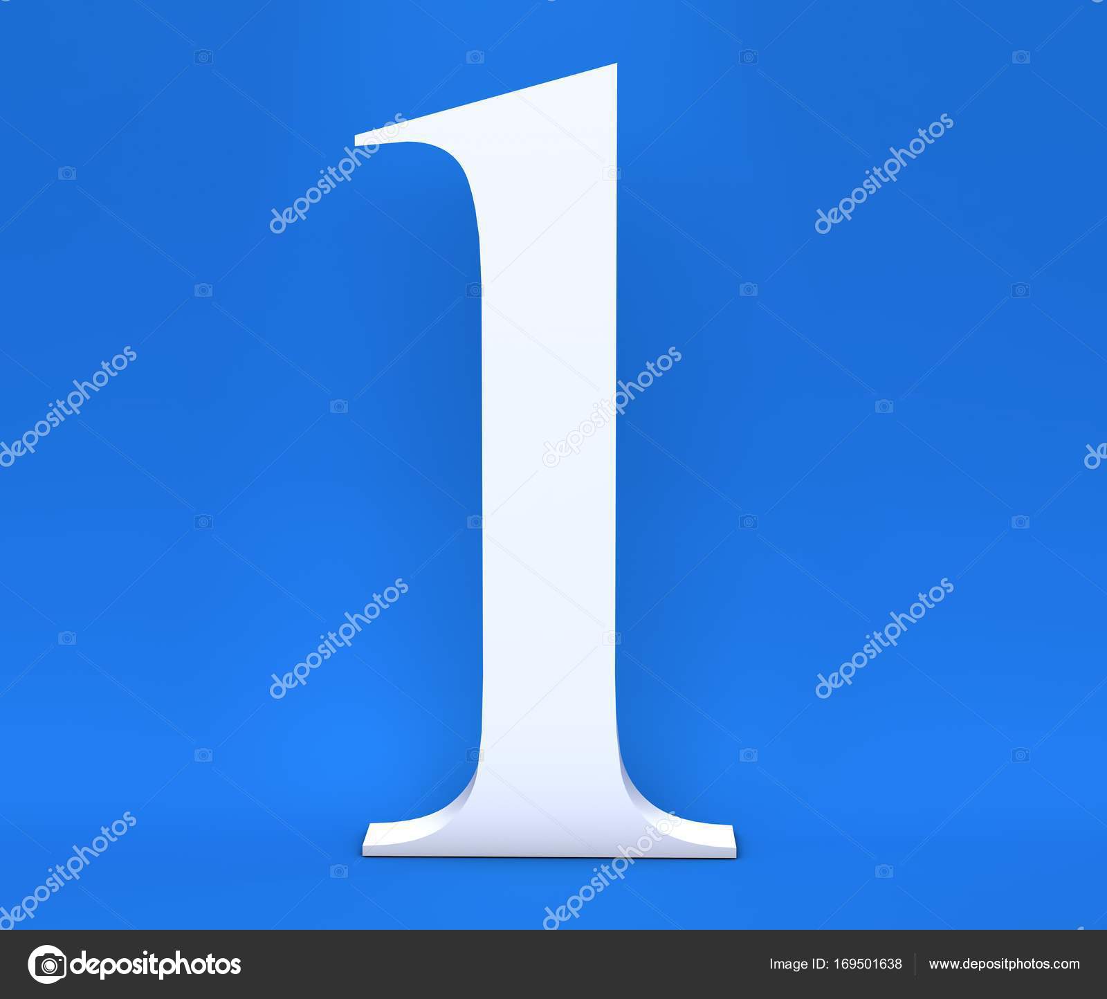 White number 1 (One) on a blue background. 3D Render Stock Photo by