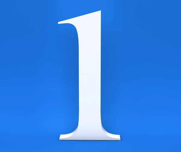 Witte nummer 1 (één) op een blauwe achtergrond. 3D render — Stockfoto