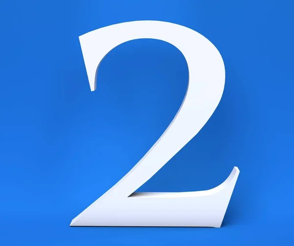 White number 2 (Two) on a blue background. 3D Render — Stock Photo, Image